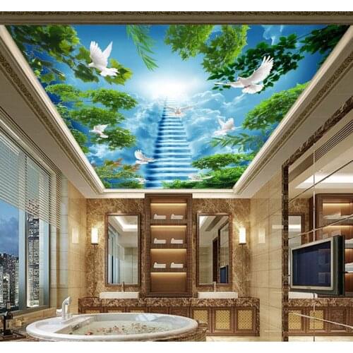 Large Sky Ceiling Modern 3d murals wallpaper for Living room 3d blue sky Murals Wall 8D tree and peace bird mural wallpaper