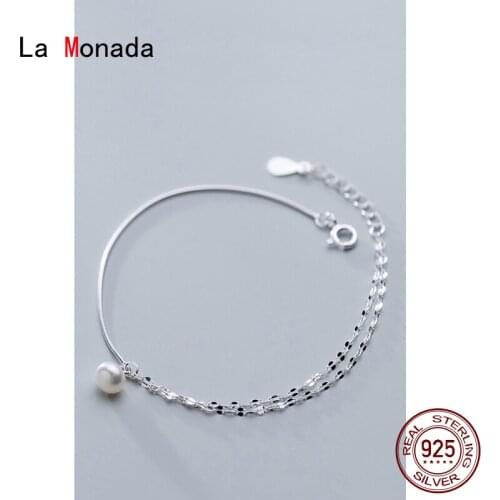 La Monada Simulated Pearl Charm Bracelets For Women Silver 925 Sterling Jewelry Fine 925 Sterling Silver Womens Bracelet Female