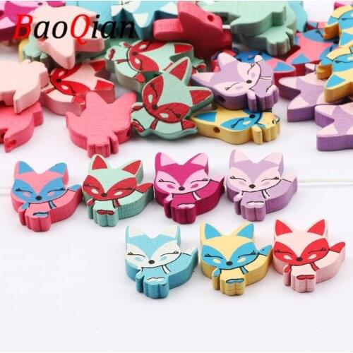 25/50pcs Natural Wooden Cartoon Fox Spacer Wood Bead For Necklace Bracelet Jewelry Making Backpack Pendant Decoration