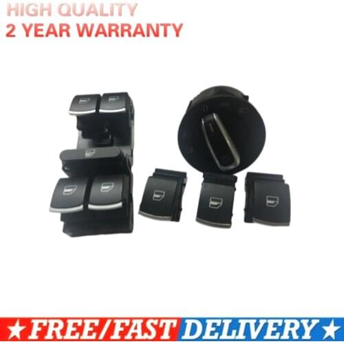 Fast ship Chrome Auto Headlight switch+ Master & Single Window Switch For Volkswagen VW CC Tiguan Passat B6 Golf 5 6 Jetta MK5