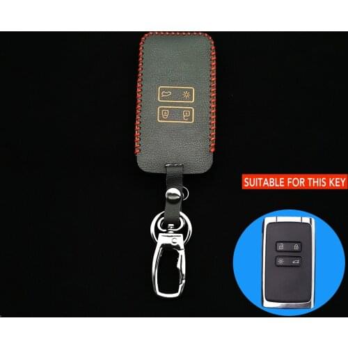 Genuine Leather Car key Card Cover Case Fit For Renault Koleos Kadjar Keychain Holder Protector Wallet 4 Buttons Accessories
