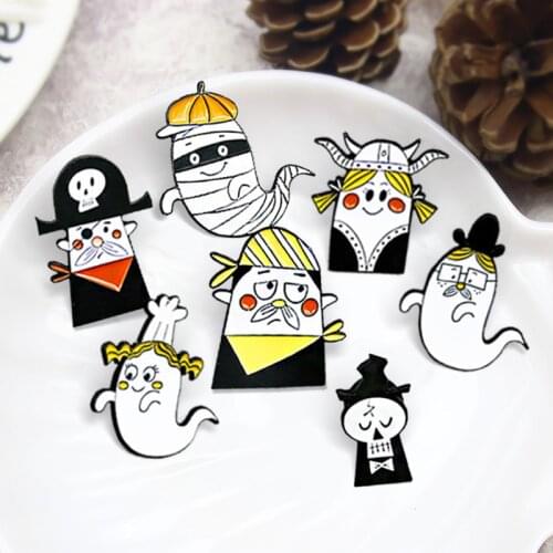 Black White Ghost Death Enamel Pins Viking Chef Pirate Skeleton Brooch Lapel Badge Explore Jewelry Gift for Kids Friend Unisex