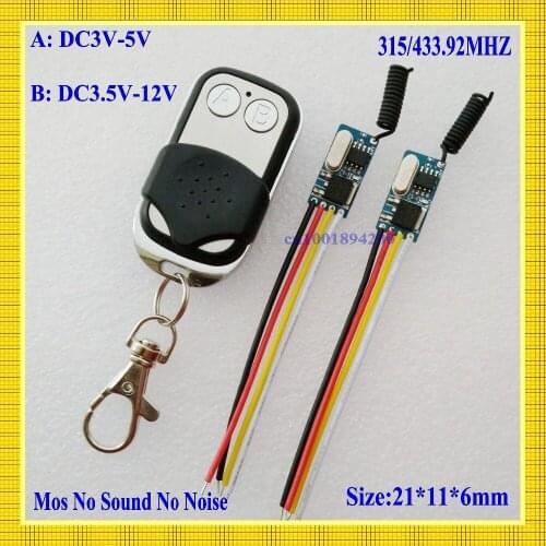 DC3.5V-12V Micro Wireless Remote Switch 3.5v 3.6v 3.7v 4.5v 5v 6v 9v 12v Mini Mos Receiver No Sound+ Remote Control 433