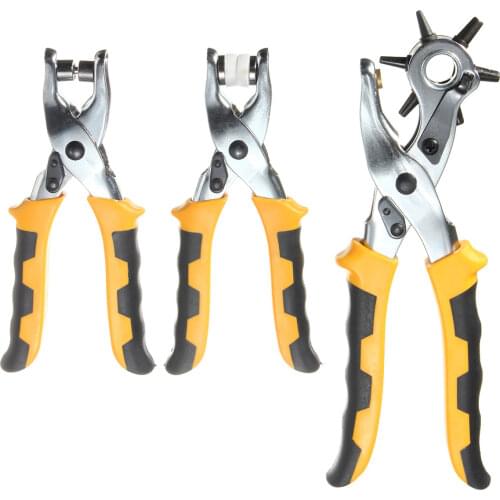 Newest 3 in1 Leather Belt Hole Punch+ Eyelet Plier +Snap Button Grommet Setter Tool Kit Colorful Steel+PVC Plastic Handle