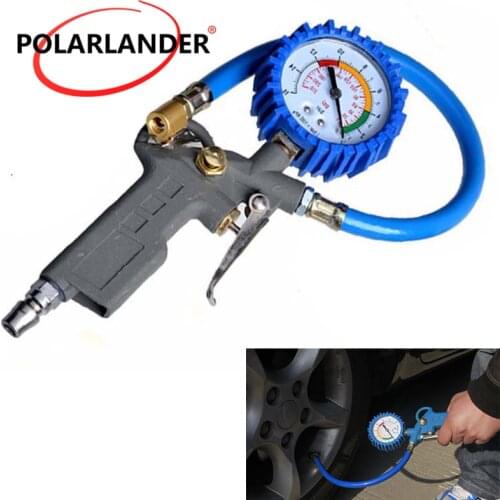 Flexible Auto Air Inflator Gun Tire Inflator 220psi Car Motorcycle Lock On Air Pump Dial Pistol Hose Tire Pressure Gauge
