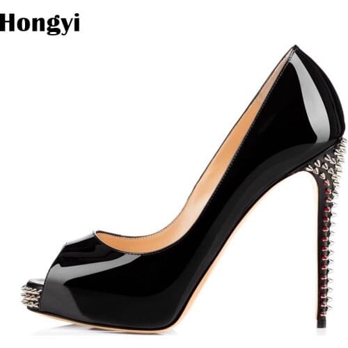 Hongyi Women Pumps High Heels Sexy Elegant Pumps Platform Party Wedding Shoes Slip On Shoes Woman Prom Rivet Zapatos Mujer