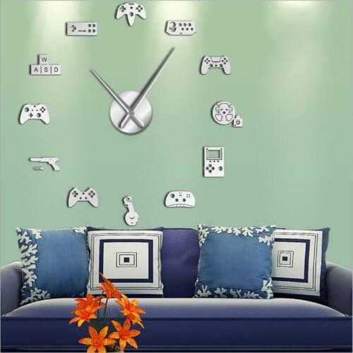 Game console and game handle Creative DIY Wall Clocks sticker 3D big size wall clock mirror sticker for Quartz Needle reloj de p