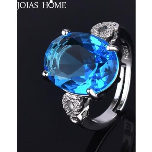 JoiasHome Resizable Silver 925 Jewelry Gemstones Ring for Women Large Oval Amethyst Aquamarine women engagement ring Wholesale