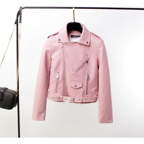 Spring Autumn Yellow Pink Blue Faux PU Leather Jacket Slim Short Women Outerwear Plus size Lapel Long Sleeve Casual Biker Jacket