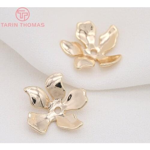 6PCS 15.6MM 24K Gold Color Plated Brass Flower Beads Caps Caps Diy Jewelry Findings Earrings Accessories