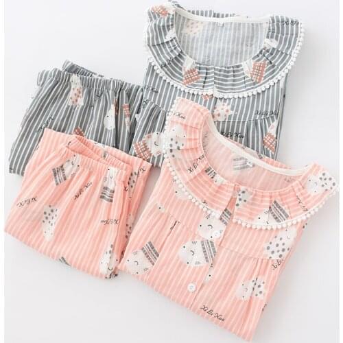 Summer Cute Pajamas Girls Lovely Prints Pyjamas Women Cotton Homewear Half Sleeve Half Pants 2pcs Sets Pijama Female Pink Pajama