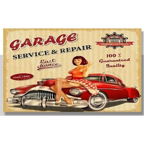 Retro Metal Tin Logo Girl Garage Service Retro Board Bar Art Wall Decoration Poster