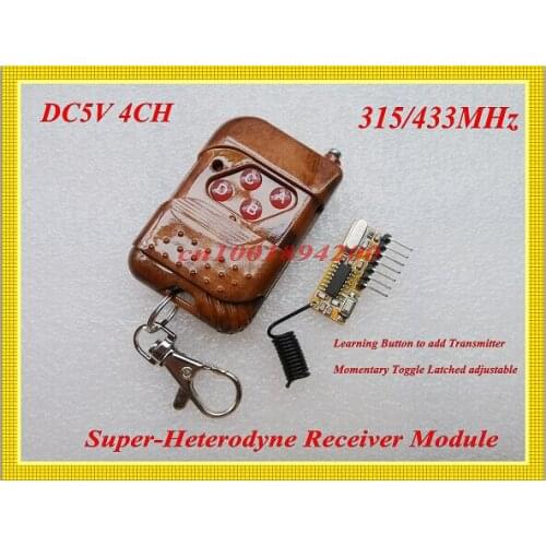 Superheterodyne Receiver Module DC5V 4Channel Remote Control Receiver Module Momentary Toggle Latched Adjusted Learning Code