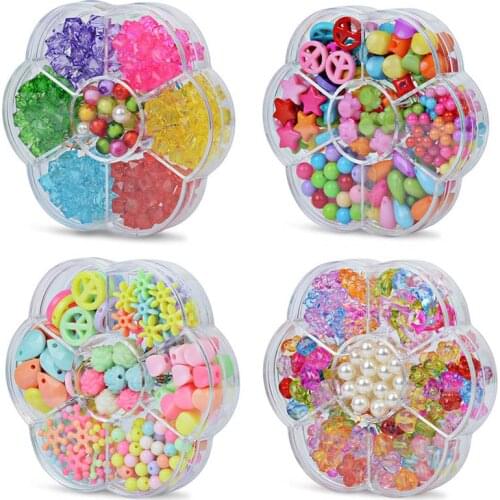 Children Beads Plum Blossom Box Set DIY Handmade Bead Toy Necklace Building Kit Girl Weaving Bracelet Jewelry Making Toy Gift