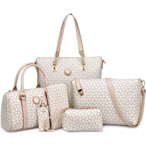 2021 New Women Handbags 6 PCS Composite Bag High Quality PU Leather Fashion Sweet Ladies Shoulder Bags Black Colors Set Bags