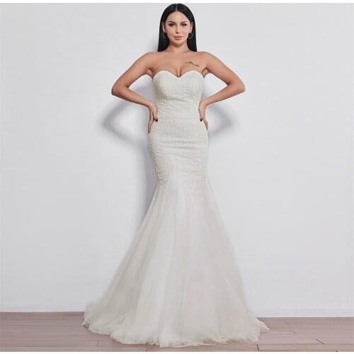 New wedding dress mermaid robe de mariee strapless vestidos de novia beading bridal gown mariage abiti da sposa