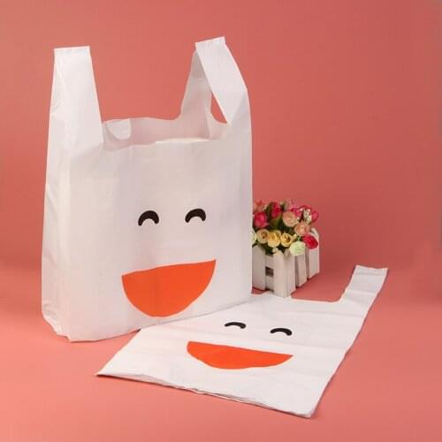 Wholesale white smiley cute food takeout bags portable plastic bags vests convenient bags plastic bags 100pcs/lot