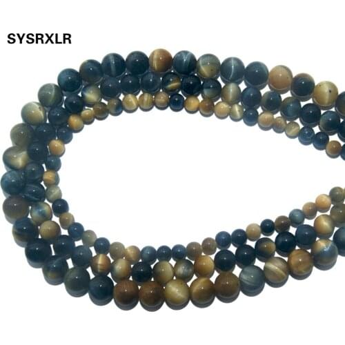 Wholesale Natural Stone Gold Blue Tiger Eye Round Loose Beads For Jewelry Making Charm DIY Bracelet Necklace Material 6/8/10 MM