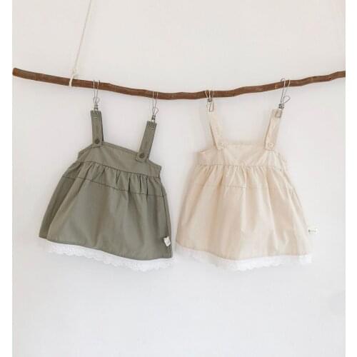 Beige/army green newborn baby girls dress summer cotton lace suspender kids dresses for girls clothing costumes infant clothing