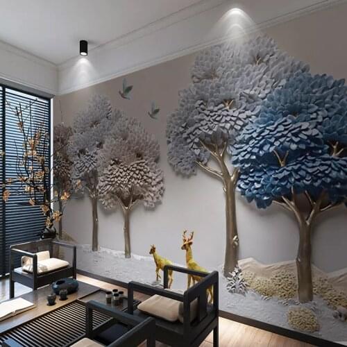 Custom Photo Wallpaper 3D Non-woven Embossed Tree Elk Study Room Bedroom Background Wall Decoration Painting Mural Wall Paper
