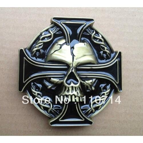 Skull belt buckle with pewter finish and Bronze enamel suitable for 4cm wideth snap on belt SW-B738.Free shipping
