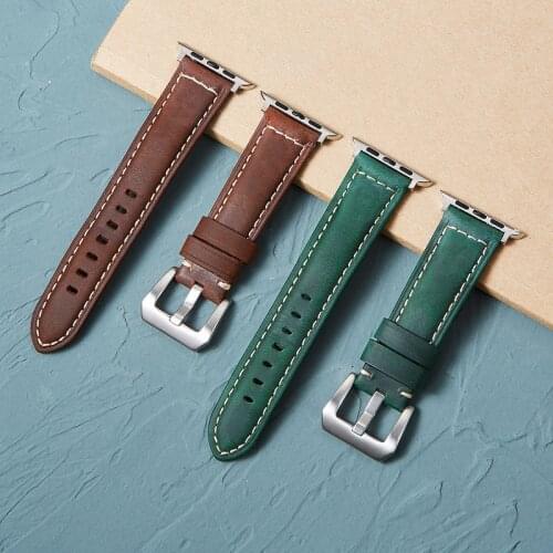 Crazy Horse Leather Watch Straps for Apple Series 6 SE 5 4 3 Men Watchbands 40mm 44mm Handmade Strap 38mm 42mm for iwatch band