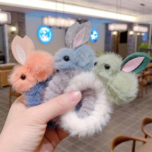 New Girls Cute Cartoon Plush Rabbit Scrunchie Kids Ponytail Holder Hair Bands Headband Rubber Band Fashion Hair Accessories