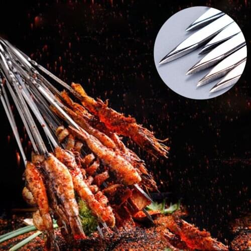 Skewers for Barbecue Reusable Grill Stainless Steel Skewers Shish Kebab BBQ Camping Flat Forks Gadgets Kitchen Accessories Tools