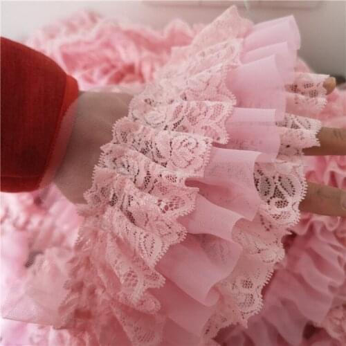 10cm wide diy3 layer pink Lolita Chiffon lace dress shoulder strap skirt cuffs Lace accessories