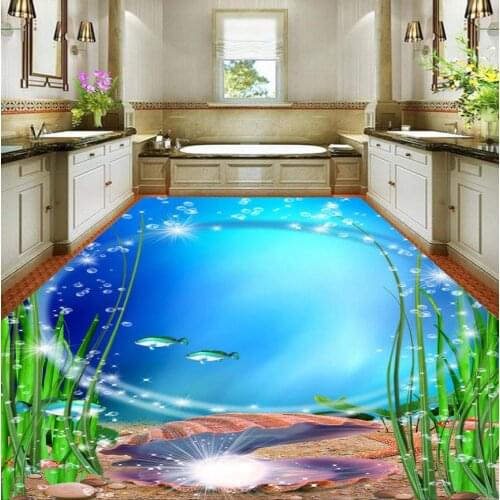 Modern Custom 3D Floor Mural Bathroom Exquisite Marine World 3D Floor PVC Wall Paper Self-adhesive Floor Mural