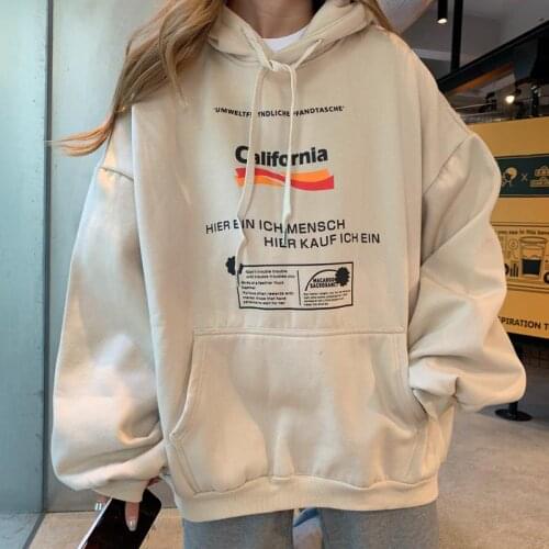ZITY Hoodies Women Printed BF Oversize Casual Womens Sweatshirt Pullover Plus Velvet Warm Hooded School Big Pocket Harajuku Ulzz
