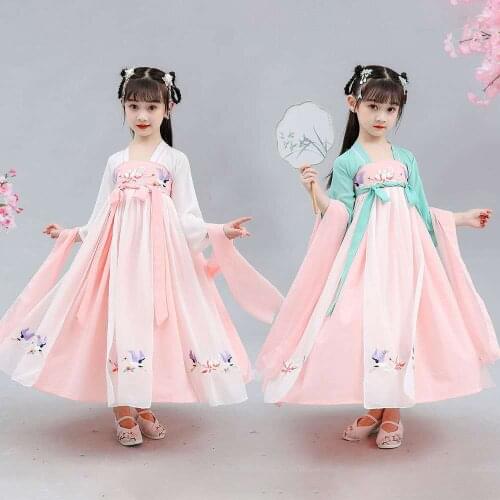 Traditional Ancient Chinese Folk Dance Costumes Girls Children Classical Kids Tang Dynasty Costume Chinese Hanfu Clothing Dress