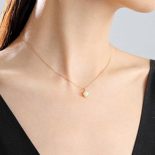 Vintage Carving Opal Gemstones Zircon Diamonds little Pendant Necklaces Choker for Women 18k White Gold Filled Jewelry Accessory