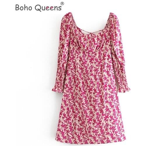 Boho Queens women floral print off shoulder high elestic beach Bohemian dress Ladies Summer rayon Boho mini dress vestidos