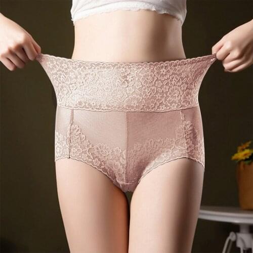 Womens underwear sexy lace high waist elastic female panties antibacterial transparent high quality ladies lingerie seamless