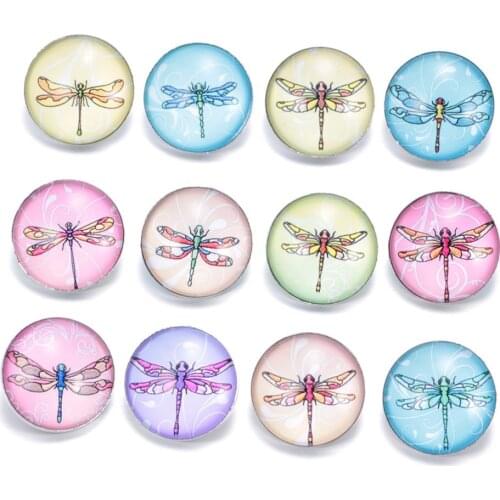 12pcs/lot Single Dragonfly Pattern Charms 18mm Glass Snap Button For DIY Bracelet Snaps Jewelry KZ0315