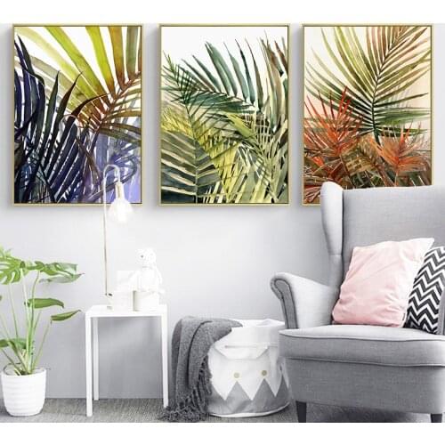 GOODECOR 3Panels green leaf wall art prints home decoration nordic style canvas prints wall painting no frame home decor