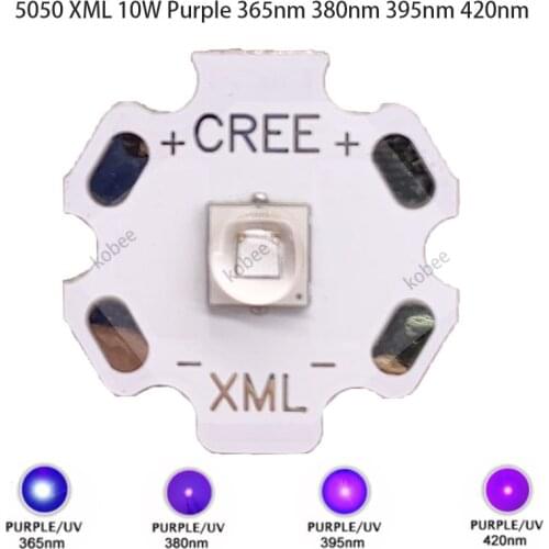5050 XML 10W UV Purple 365NM 380NM 395NM 420NM Led Emitter Lamp Light 3.4-3.8V 2800mA On 12MM14MM 16MM 20MM PCB Board