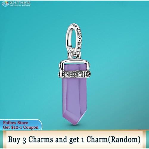 Ahthen 925 Sterling Silver Beads Purple Amulet Pendant fit Original Pandora Bracelets for Women Jewelry Making Birthday Gift