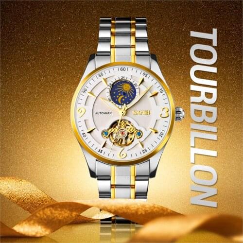 SKMEI Automatic Mechanical Watch Men Watch Moon Phase Waterproof Mens Mechanical Wristwatches Hollow Mens Watches reloj hombre