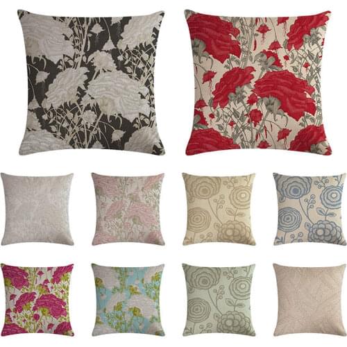 Red rose pattern cushion cover solid color flower pillow cover linen car sofa chair home decoration pillow case 45x45cm