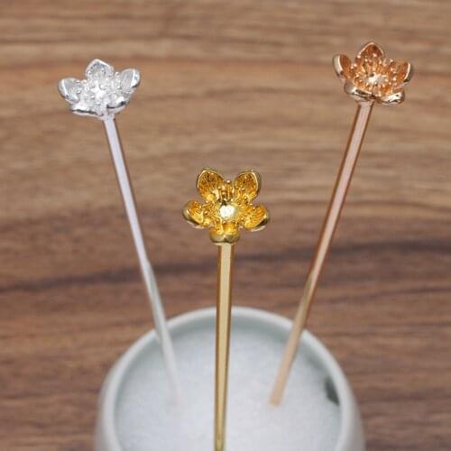 5 PCS 14mm Metal Alloy KC Gold Silver Color Flowers Hair Sticks Base Setting DIY Hairwear Accessories For Jewelry Making