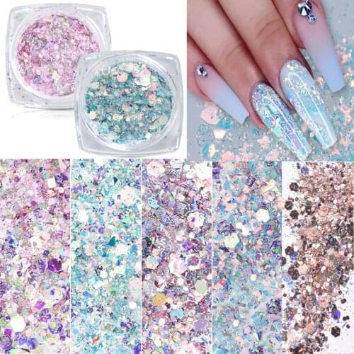 12 color holographic glitter nail decoration powder shiny laser gel polished powder DIY nail decoration Nail Glitter Powder