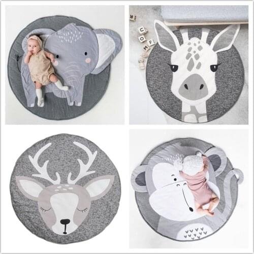 Play Mat Cartoon Animal Baby Mats Newborn Crawling Blanket Cotton Round Floor Carpet Rugs Mat for Kids Room decoration Photo Pro