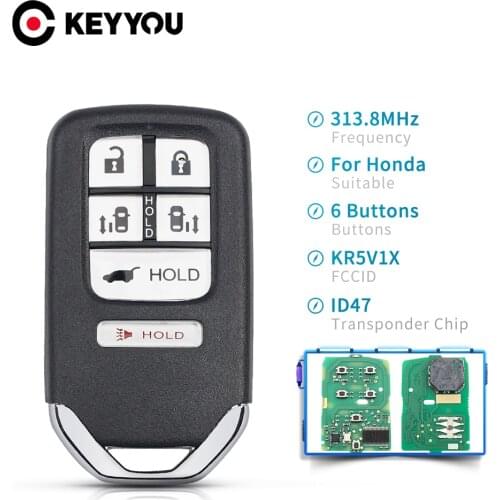 KEYYOU Transponder KR5V1X Smart Car Remote Control Key 6 Buttons 313.8Mhz ID47 Chip For Honda Odyssey Driver 2014 2015 2016 2017