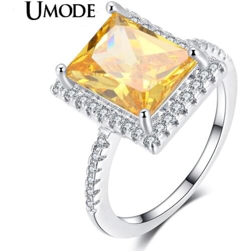 UMODE NEW 3 Colors Rectangular Yellow Cubic Zirconia Rings Femme Fashion Jewelry Girls Luxury Engagement Party Gifts UR0615
