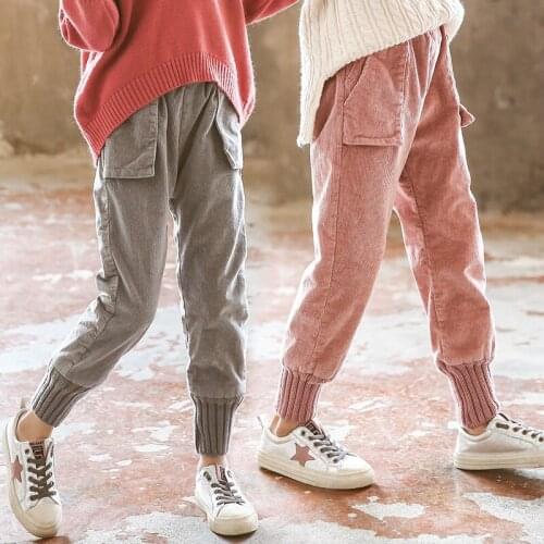 Girls Fashion Pants Girls Corduroy Pants 2019 Childrens Outer Wear Plush and Thickened Leisure Harun Pants Autumn and Winter