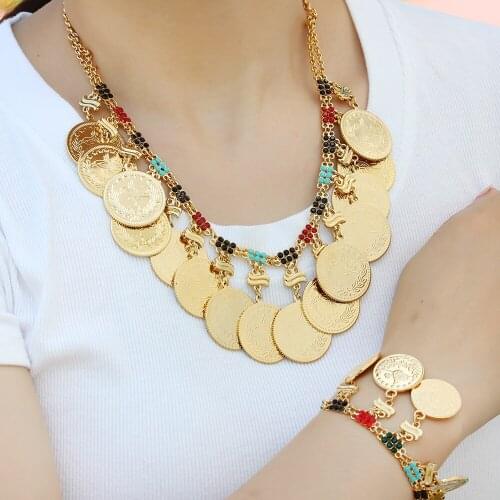 Fashion Color Austrian Crystal Golden Oman Coin Allah Tassel Women Charm Bracelet Muslim Party Wedding Luxury Jewelry Gift