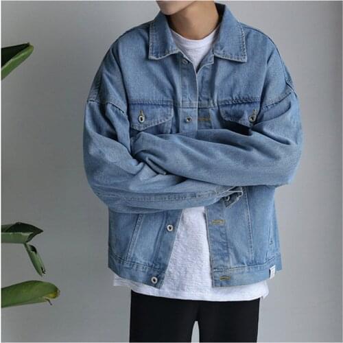 2021 Mens New Spring Denim Coat New Korean Fashion Denim Jacket Single Breast Loose Causal Workwear Black Jackets