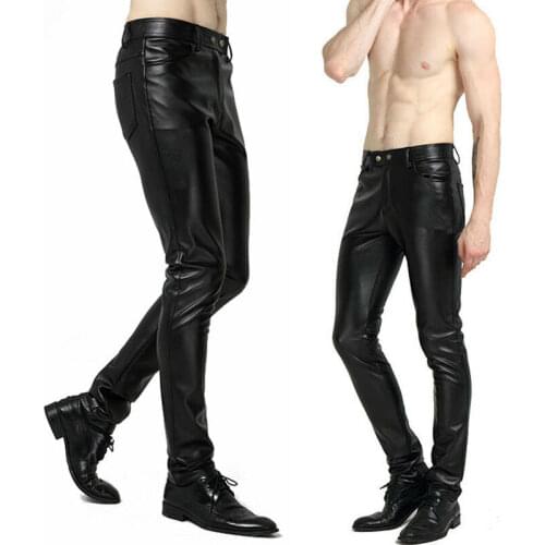 Mens Faux Leather Trousers Wet Look Motorcycle Biker Slim Fit Jeans Black Pants 2020 Hot Sale Fashion Casual Personality